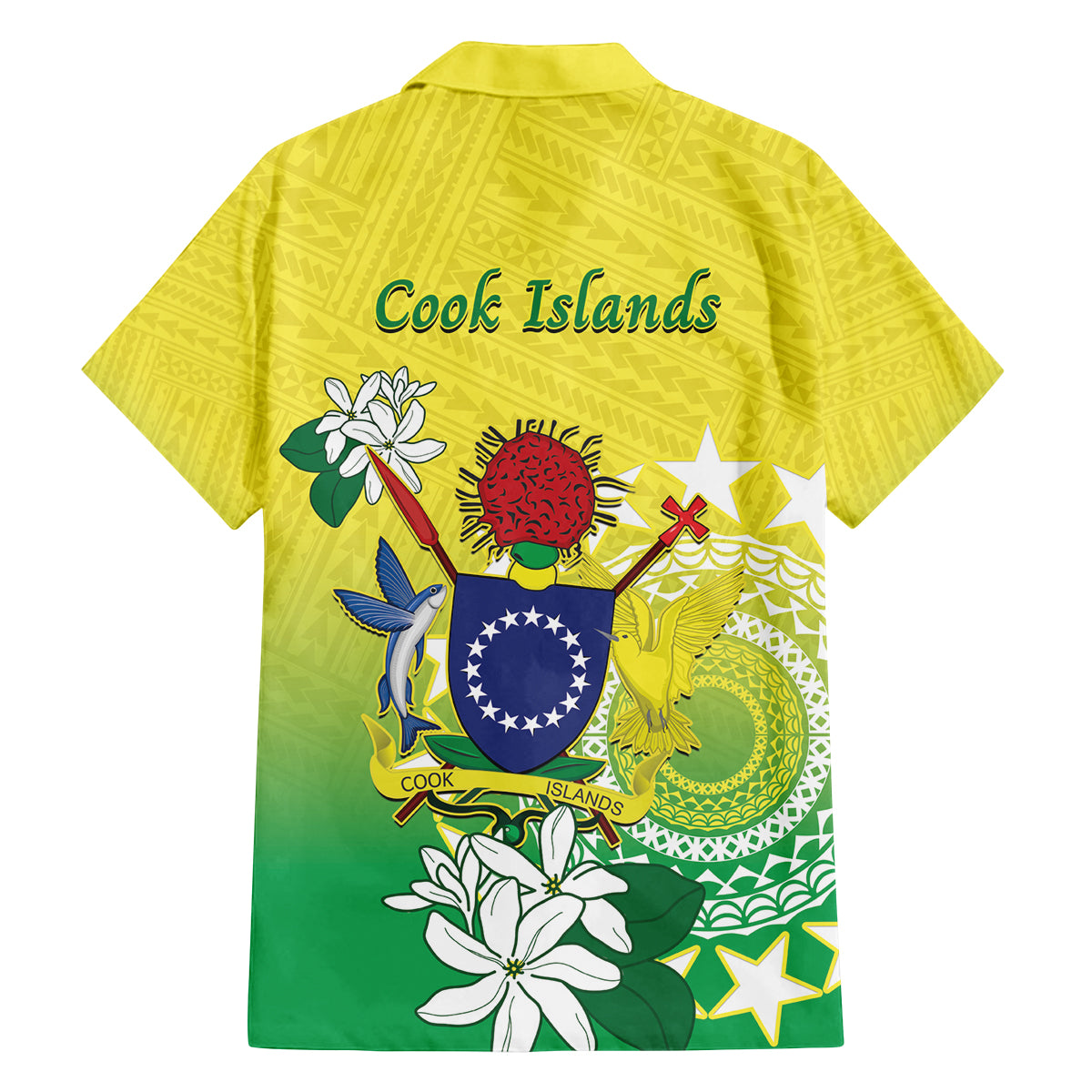 Cook Islands Independence Day Family Matching Off Shoulder Short Dress and Hawaiian Shirt Kuki Airani Tiare Maori Polynesian Pattern - Green