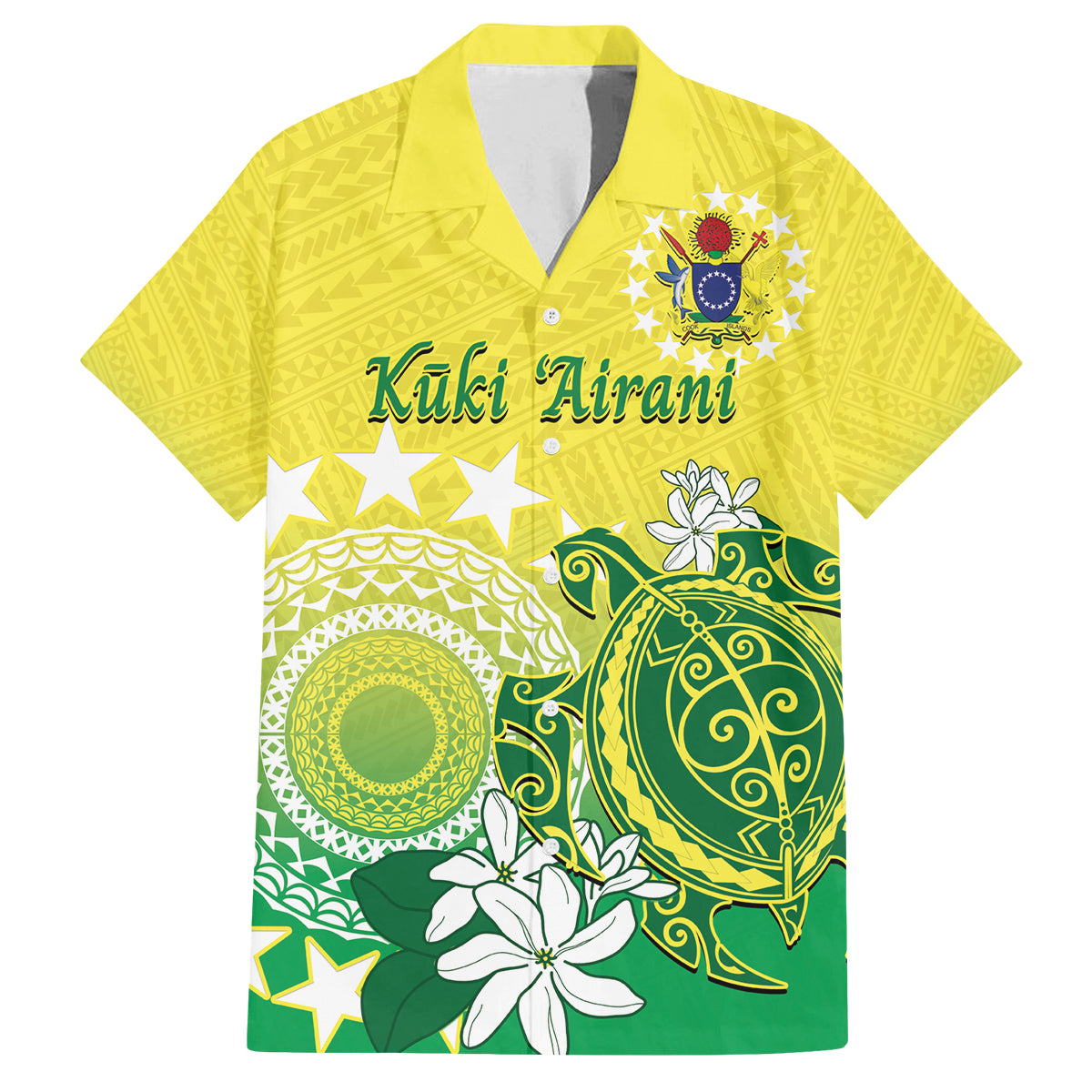 Cook Islands Independence Day Family Matching Summer Maxi Dress and Hawaiian Shirt Kuki Airani Tiare Maori Polynesian Pattern - Green LT14 Dad's Shirt - Short Sleeve Green - Polynesian Pride
