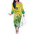 Cook Islands Independence Day Off The Shoulder Long Sleeve Dress Kuki Airani Tiare Maori Polynesian Pattern - Green