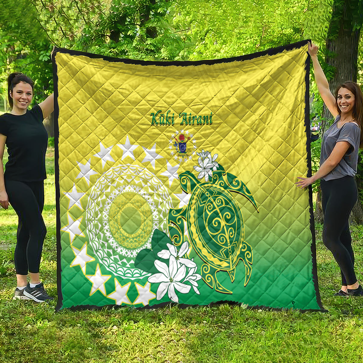 Cook Islands Independence Day Quilt Kuki Airani Tiare Maori Polynesian Pattern - Green LT14 - Polynesian Pride