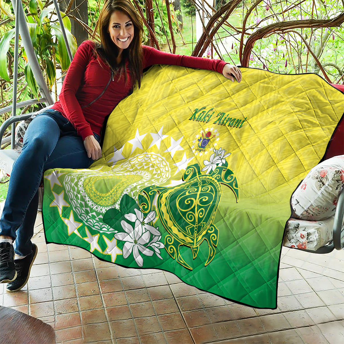 Cook Islands Independence Day Quilt Kuki Airani Tiare Maori Polynesian Pattern - Green LT14 - Polynesian Pride
