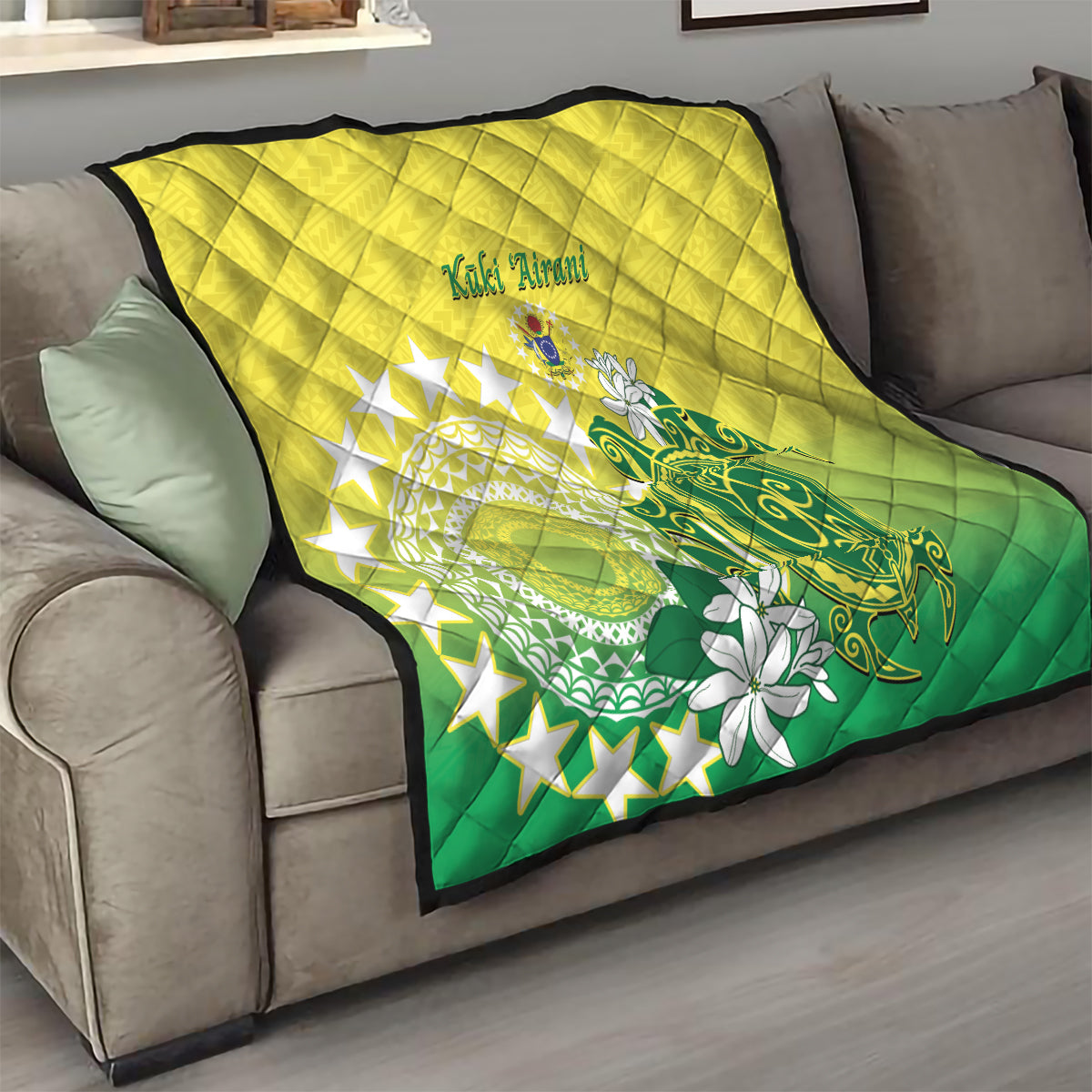 Cook Islands Independence Day Quilt Kuki Airani Tiare Maori Polynesian Pattern - Green LT14 - Polynesian Pride