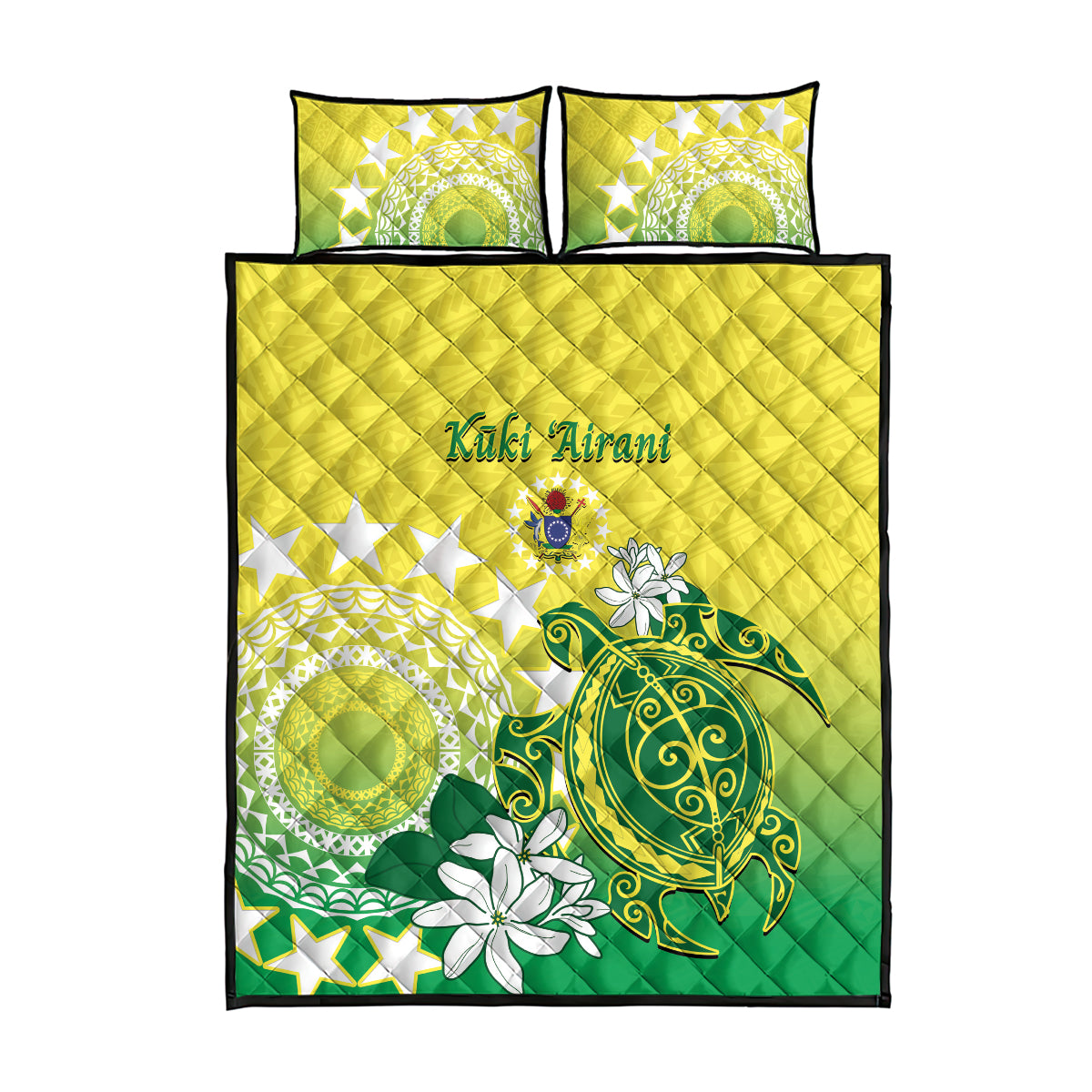 Cook Islands Independence Day Quilt Bed Set Kuki Airani Tiare Maori Polynesian Pattern - Green