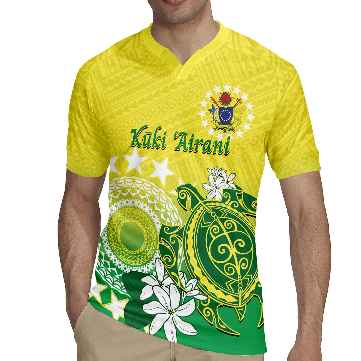 Cook Islands Independence Day Rugby Jersey Kuki Airani Tiare Maori Polynesian Pattern - Green