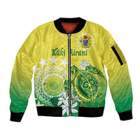 Cook Islands Independence Day Sleeve Zip Bomber Jacket Kuki Airani Tiare Maori Polynesian Pattern - Green