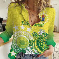 Cook Islands Independence Day Women Casual Shirt Kuki Airani Tiare Maori Polynesian Pattern - Green LT14 Female Green - Polynesian Pride