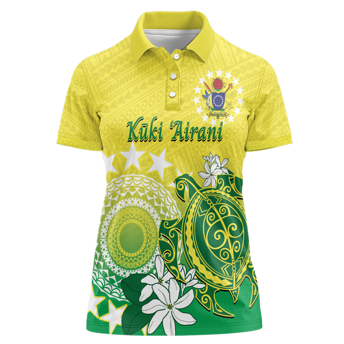 Cook Islands Independence Day Women Polo Shirt Kuki Airani Tiare Maori Polynesian Pattern - Green