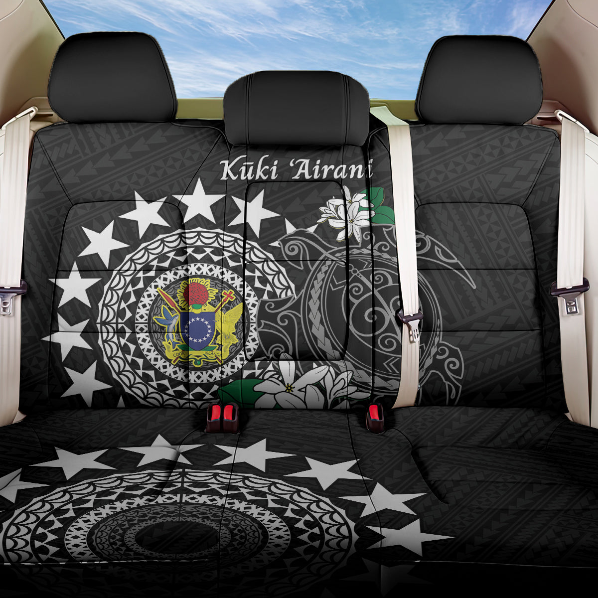 Cook Islands Independence Day Back Car Seat Cover Kuki Airani Tiare Maori Polynesian Pattern - Black