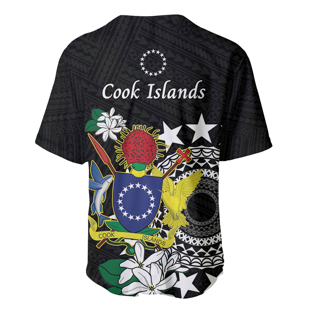Cook Islands Independence Day Baseball Jersey Kuki Airani Tiare Maori Polynesian Pattern - Black LT14 - Polynesian Pride