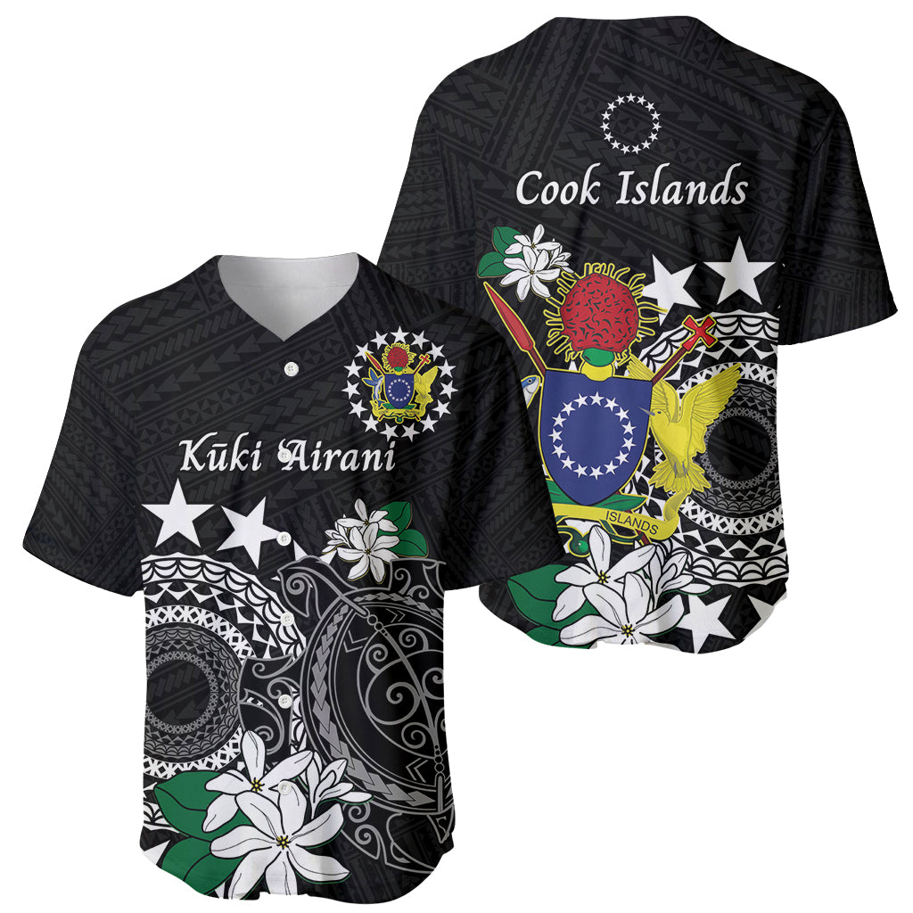 Cook Islands Independence Day Baseball Jersey Kuki Airani Tiare Maori Polynesian Pattern - Black LT14 - Polynesian Pride