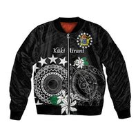 Cook Islands Independence Day Bomber Jacket Kuki Airani Tiare Maori Polynesian Pattern - Black