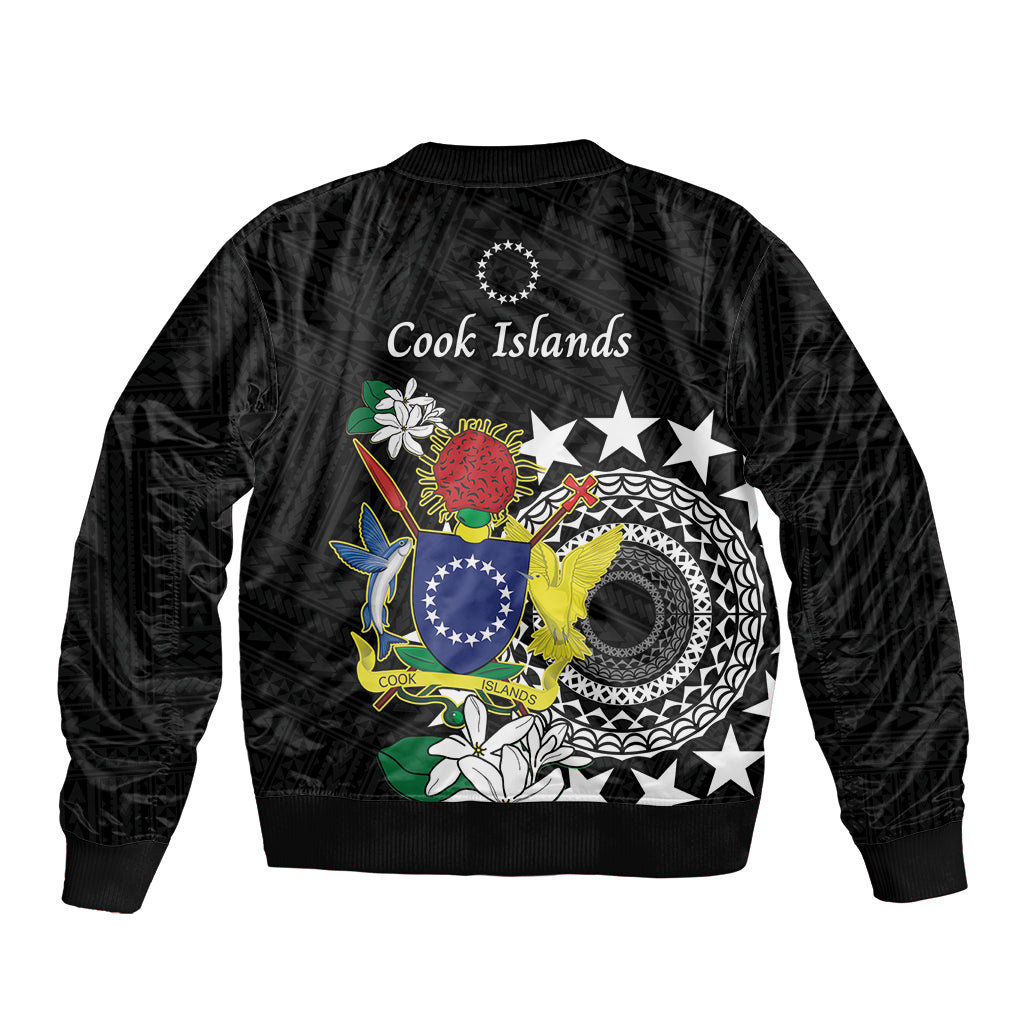 Cook Islands Independence Day Bomber Jacket Kuki Airani Tiare Maori Polynesian Pattern - Black