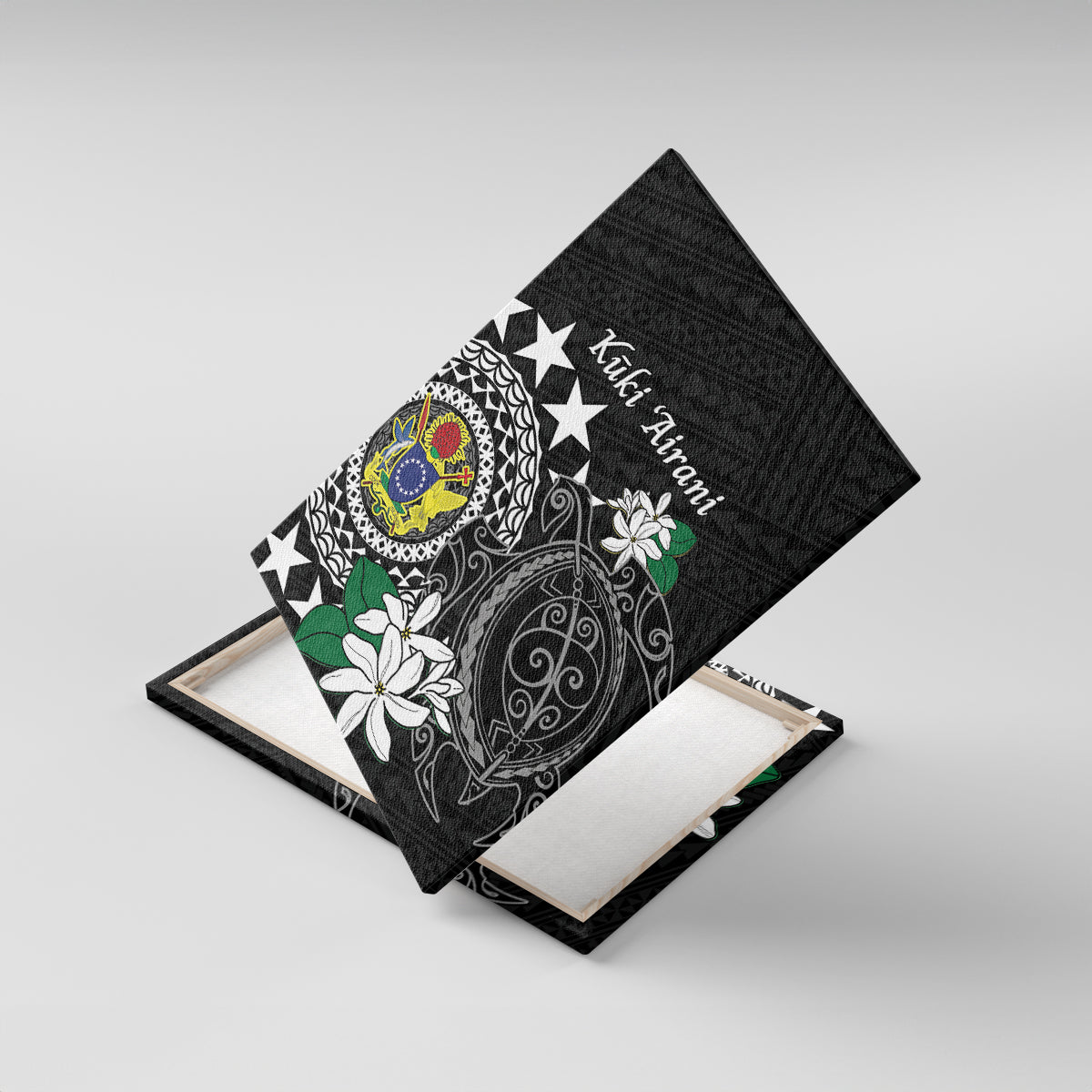 Cook Islands Independence Day Canvas Wall Art Kuki Airani Tiare Maori Polynesian Pattern - Black
