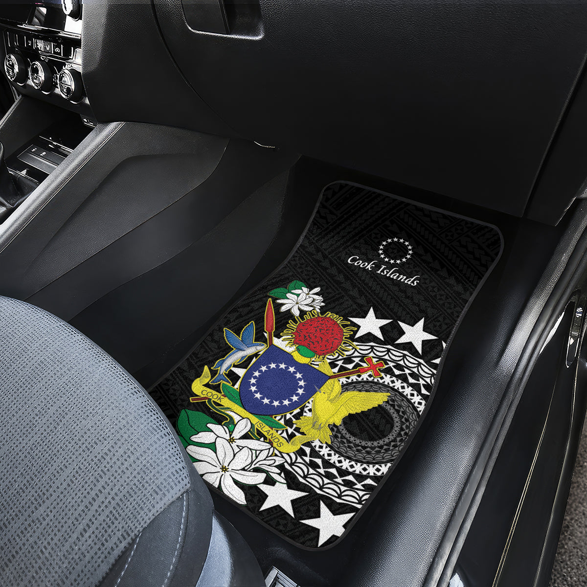 Cook Islands Independence Day Car Mats Kuki Airani Tiare Maori Polynesian Pattern - Black
