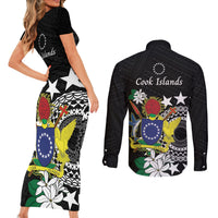 Cook Islands Independence Day Couples Matching Short Sleeve Bodycon Dress and Long Sleeve Button Shirt Kuki Airani Tiare Maori Polynesian Pattern - Black LT14 - Polynesian Pride