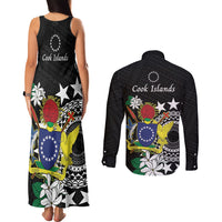 Cook Islands Independence Day Couples Matching Tank Maxi Dress and Long Sleeve Button Shirt Kuki Airani Tiare Maori Polynesian Pattern - Black LT14 - Polynesian Pride
