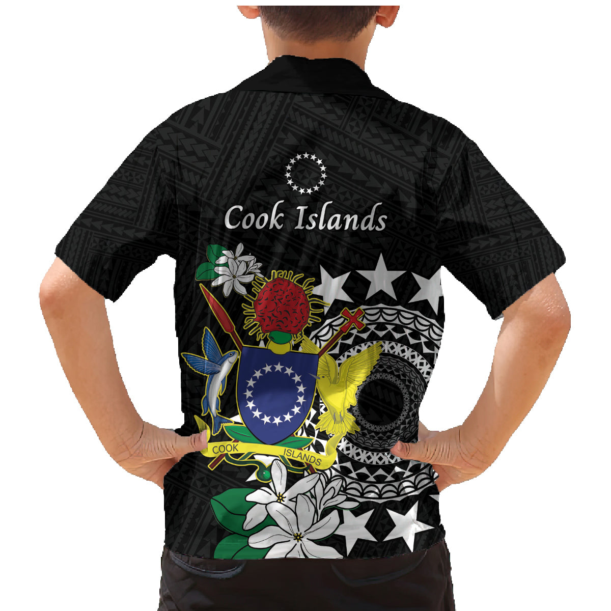 Cook Islands Independence Day Family Matching Mermaid Dress and Hawaiian Shirt Kuki Airani Tiare Maori Polynesian Pattern - Black LT14 - Polynesian Pride