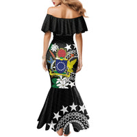 Cook Islands Independence Day Family Matching Mermaid Dress and Hawaiian Shirt Kuki Airani Tiare Maori Polynesian Pattern - Black LT14 - Polynesian Pride