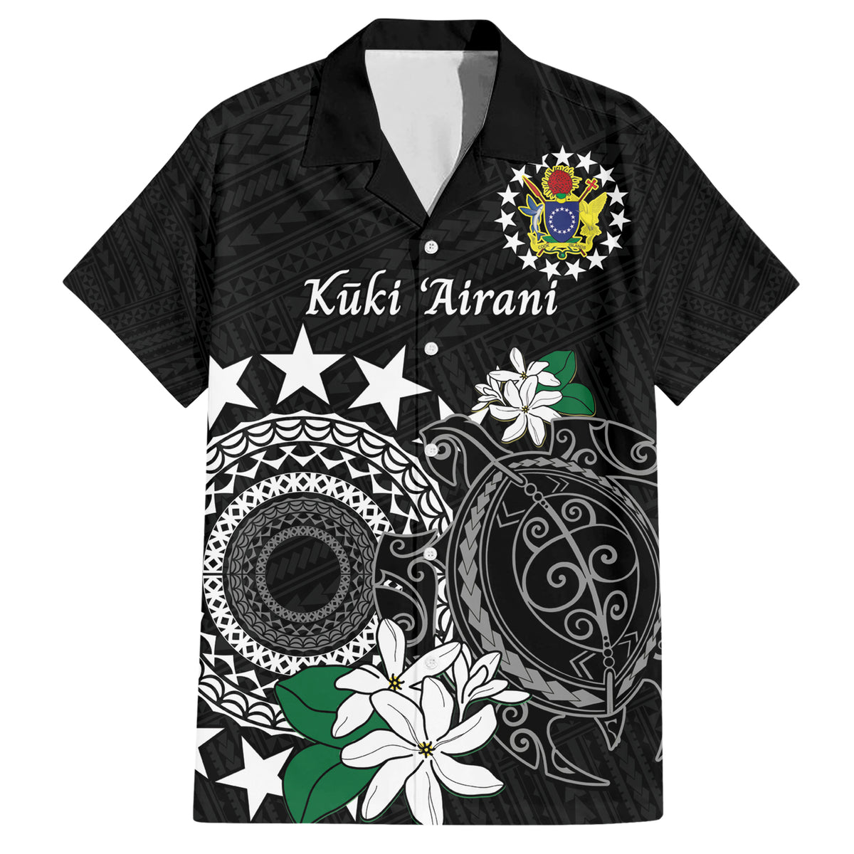 Cook Islands Independence Day Family Matching Short Sleeve Bodycon Dress and Hawaiian Shirt Kuki Airani Tiare Maori Polynesian Pattern - Black LT14 Dad's Shirt - Short Sleeve Black - Polynesian Pride