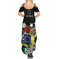 Cook Islands Independence Day Family Matching Summer Maxi Dress and Hawaiian Shirt Kuki Airani Tiare Maori Polynesian Pattern - Black