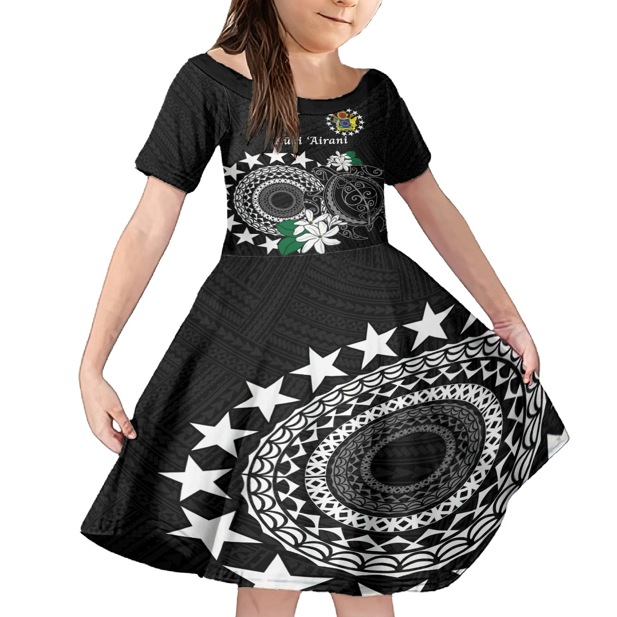 Cook Islands Independence Day Family Matching Tank Maxi Dress and Hawaiian Shirt Kuki Airani Tiare Maori Polynesian Pattern - Black