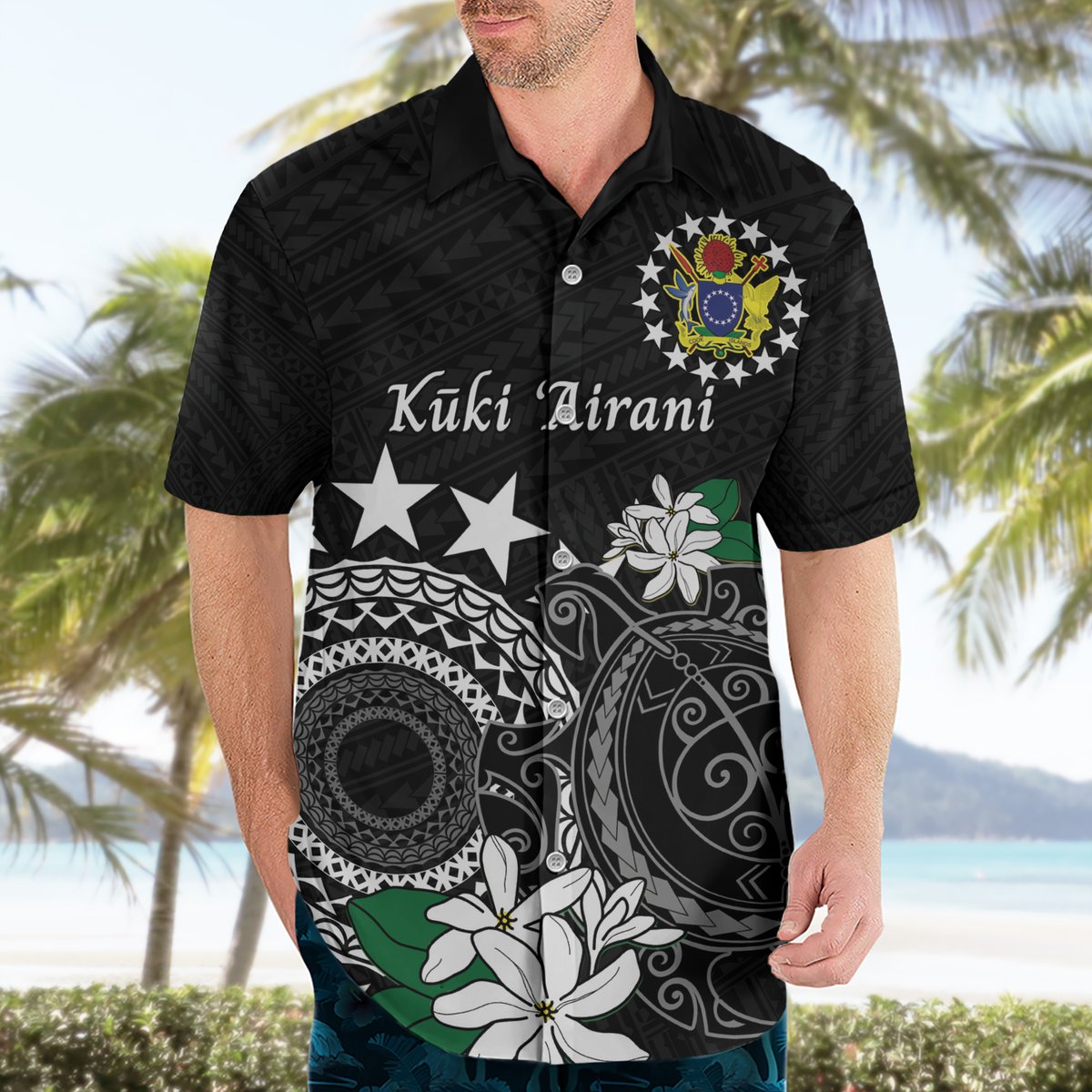 Cook Islands Independence Day Hawaiian Shirt Kuki Airani Tiare Maori Polynesian Pattern - Black LT14 - Polynesian Pride