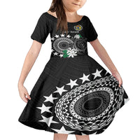 Cook Islands Independence Day Kid Short Sleeve Dress Kuki Airani Tiare Maori Polynesian Pattern - Black