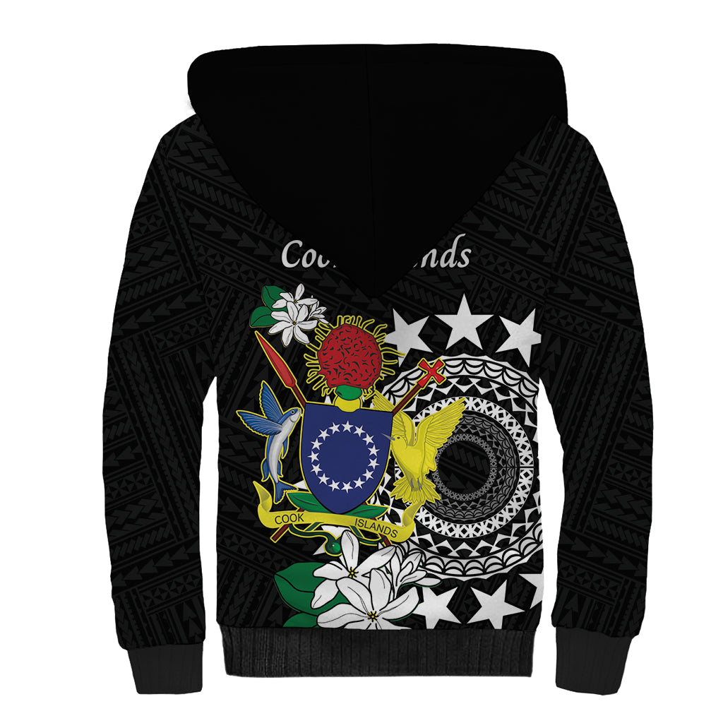 Cook Islands Independence Day Sherpa Hoodie Kuki Airani Tiare Maori Polynesian Pattern - Black
