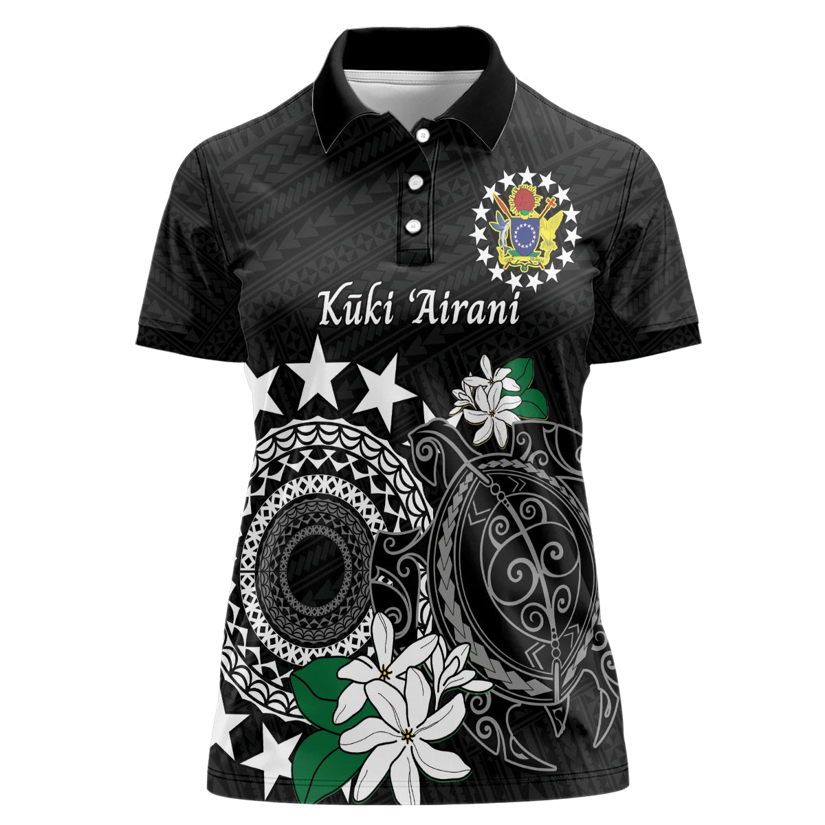 Cook Islands Independence Day Women Polo Shirt Kuki Airani Tiare Maori Polynesian Pattern - Black