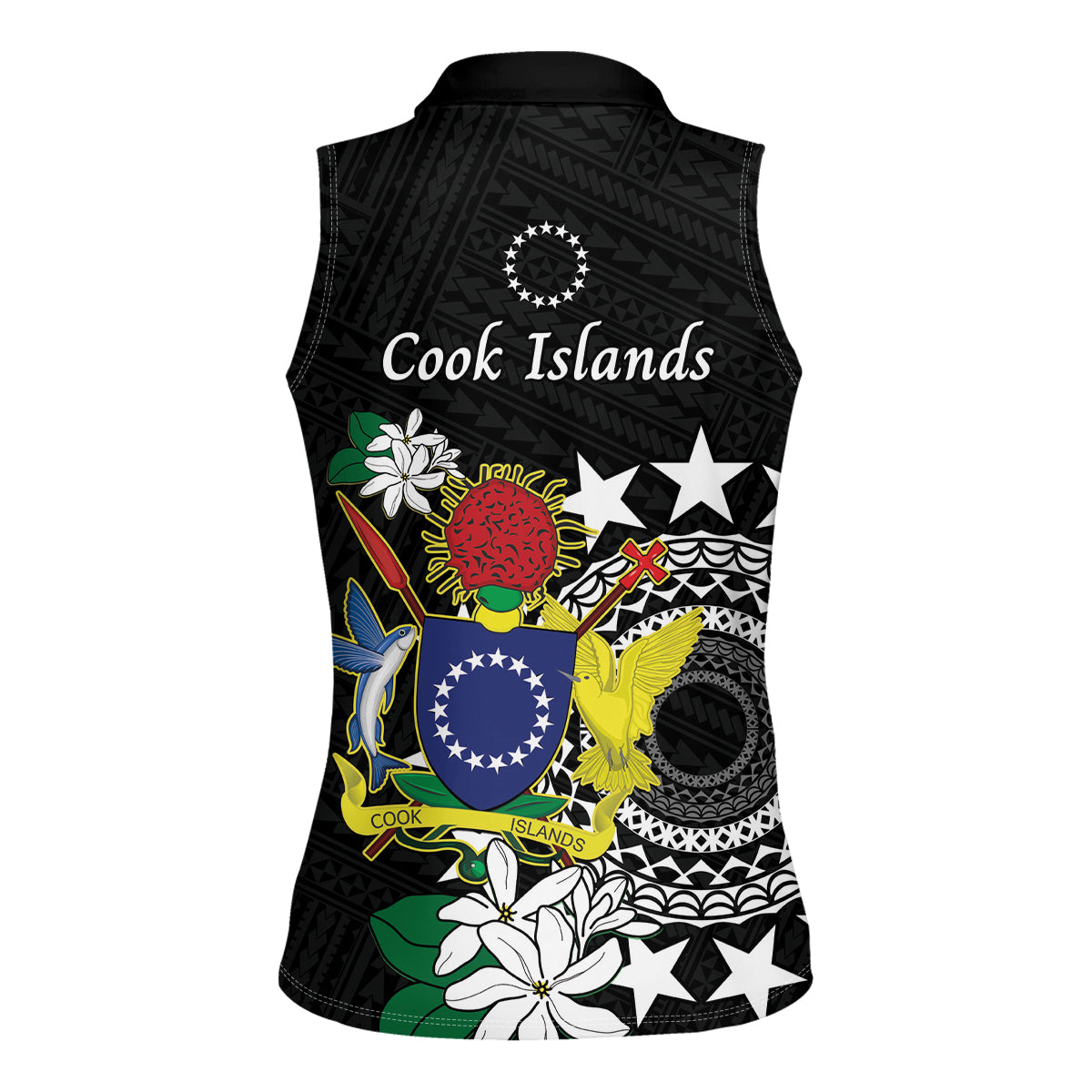 Cook Islands Independence Day Women Sleeveless Polo Shirt Kuki Airani Tiare Maori Polynesian Pattern - Black
