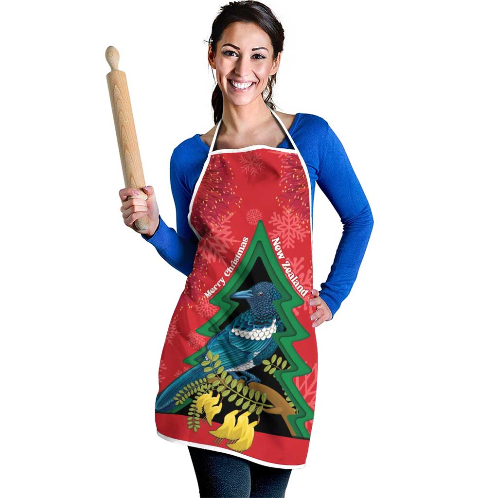 New Zealand Christmas In July Apron Kowhai Tui Bird With Pohutukawa - Red - Polynesian Pride