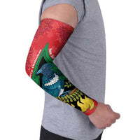 New Zealand Christmas In July Arm Sleeves Kowhai Tui Bird With Pohutukawa - Red - Polynesian Pride