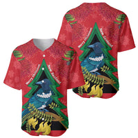 New Zealand Christmas In July Baseball Jersey Kowhai Tui Bird With Pohutukawa - Red