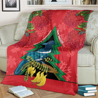 New Zealand Christmas In July Blanket Kowhai Tui Bird With Pohutukawa - Red