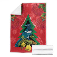 New Zealand Christmas In July Blanket Kowhai Tui Bird With Pohutukawa - Red