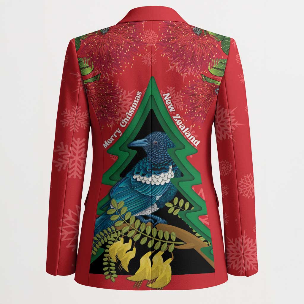 New Zealand Christmas In July Blazer Kowhai Tui Bird With Pohutukawa - Red - Polynesian Pride