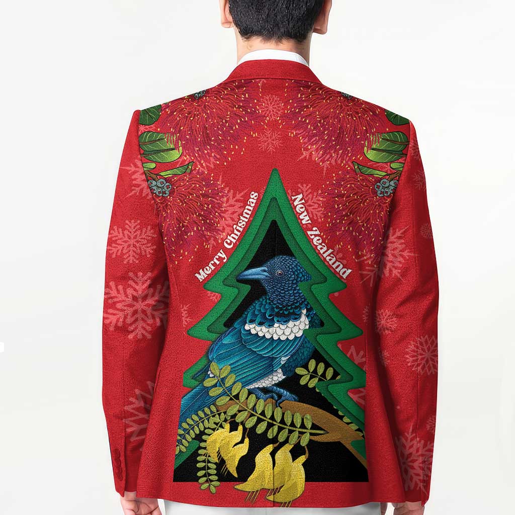 New Zealand Christmas In July Blazer Kowhai Tui Bird With Pohutukawa - Red - Polynesian Pride