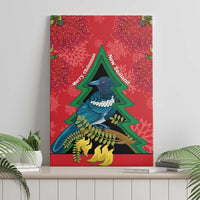 New Zealand Christmas In July Canvas Wall Art Kowhai Tui Bird With Pohutukawa - Red