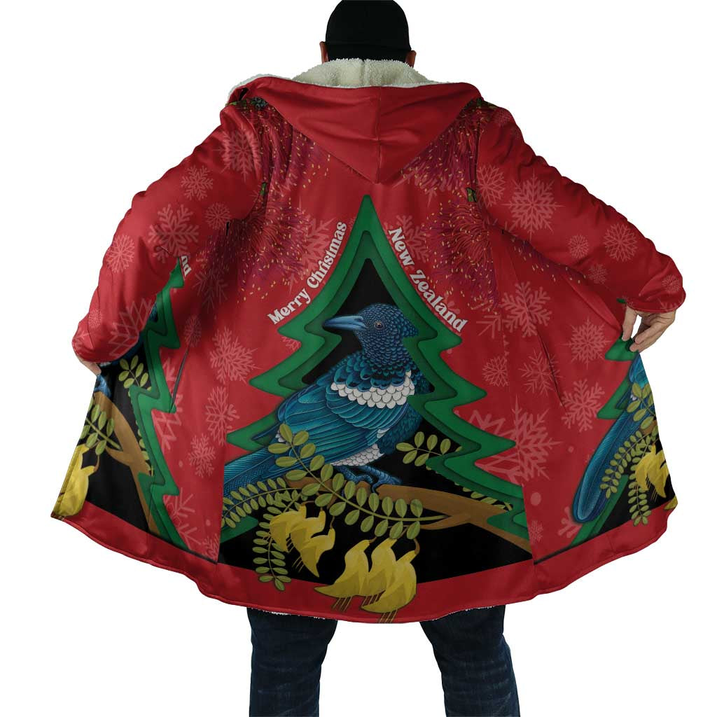 New Zealand Christmas In July Cloak Kowhai Tui Bird With Pohutukawa - Red - Polynesian Pride