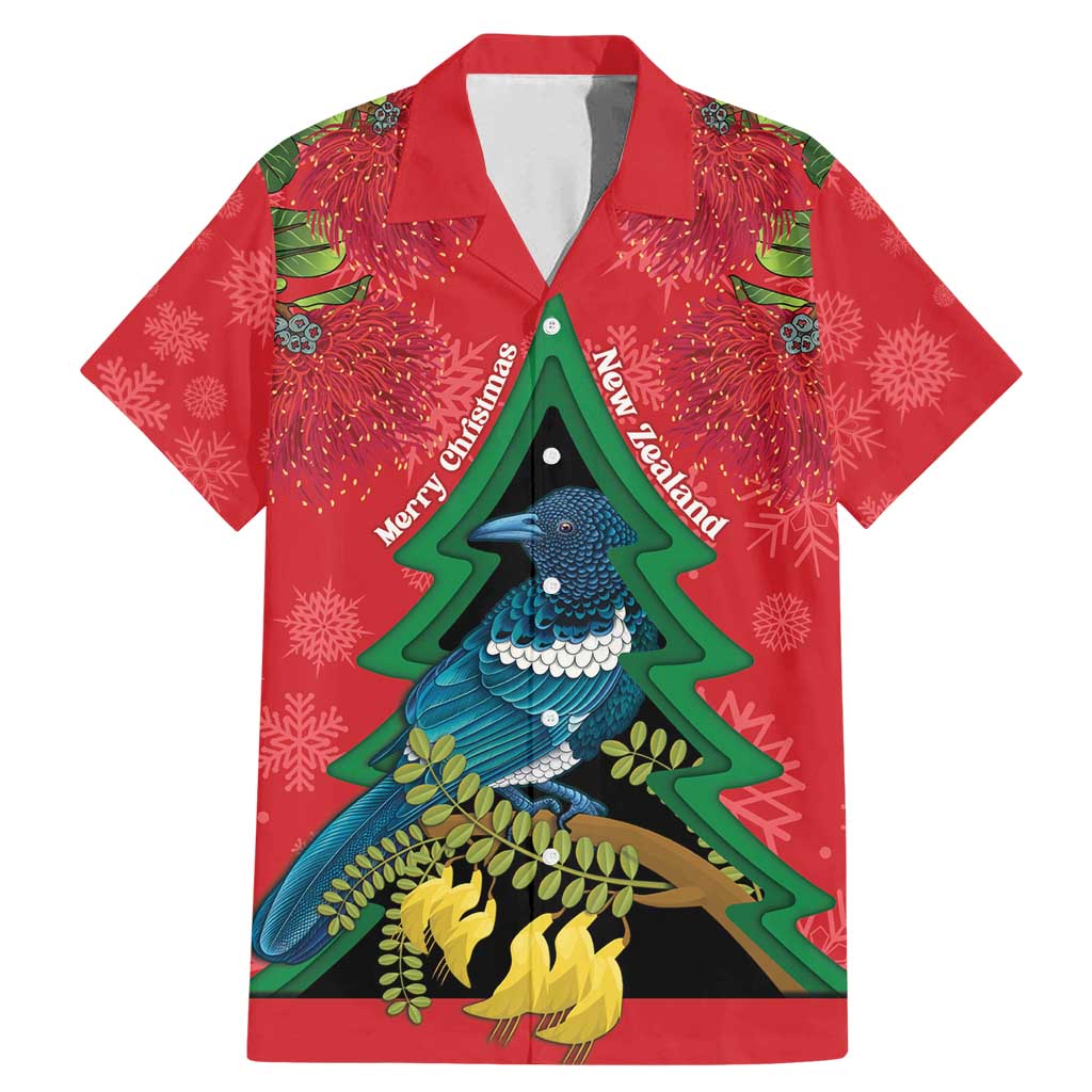 New Zealand Christmas In July Family Matching Mermaid Dress and Hawaiian Shirt Kowhai Tui Bird With Pohutukawa - Red