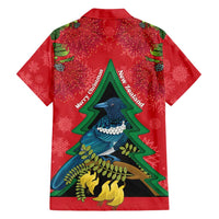 New Zealand Christmas In July Family Matching Off Shoulder Short Dress and Hawaiian Shirt Kowhai Tui Bird With Pohutukawa - Red