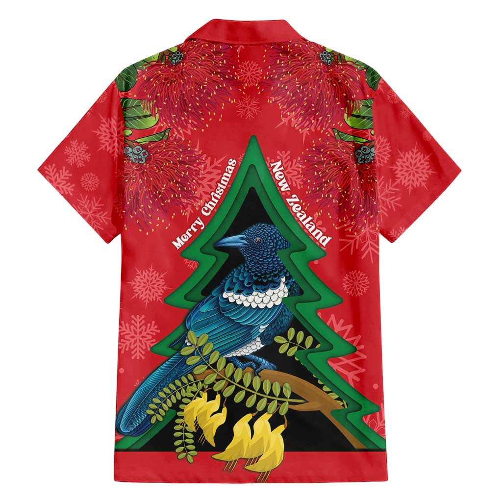 New Zealand Christmas In July Family Matching Tank Maxi Dress and Hawaiian Shirt Kowhai Tui Bird With Pohutukawa - Red