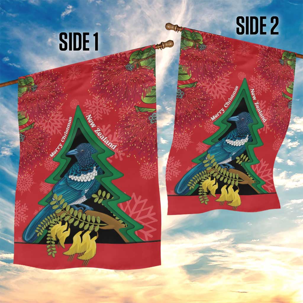 New Zealand Christmas In July Garden Flag Kowhai Tui Bird With Pohutukawa - Red