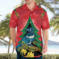 New Zealand Christmas In July Hawaiian Shirt Kowhai Tui Bird With Pohutukawa - Red