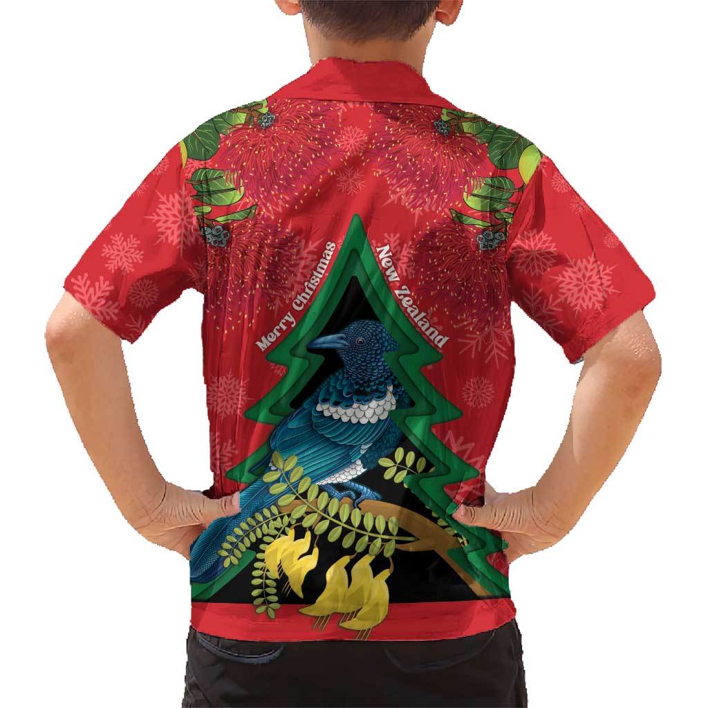 New Zealand Christmas In July Hawaiian Shirt Kowhai Tui Bird With Pohutukawa - Red