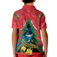 New Zealand Christmas In July Kid Polo Shirt Kowhai Tui Bird With Pohutukawa - Red
