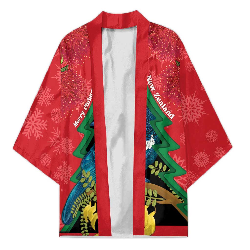 New Zealand Christmas In July Kimono Kowhai Tui Bird With Pohutukawa - Red - Polynesian Pride