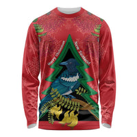 New Zealand Christmas In July Long Sleeve Shirt Kowhai Tui Bird With Pohutukawa - Red