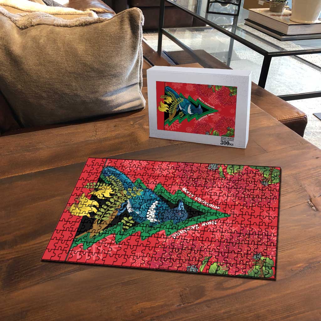 New Zealand Christmas In July Puzzle Kowhai Tui Bird With Pohutukawa - Red - Polynesian Pride