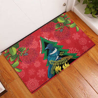 New Zealand Christmas In July Rubber Doormat Kowhai Tui Bird With Pohutukawa - Red